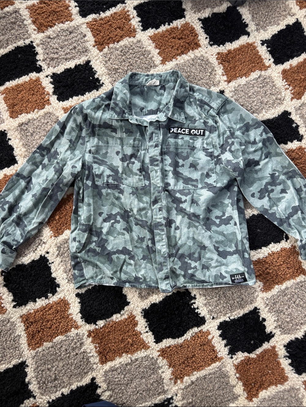 Boys' Green Camo Jean Jacket with 'Peace Out' Patch